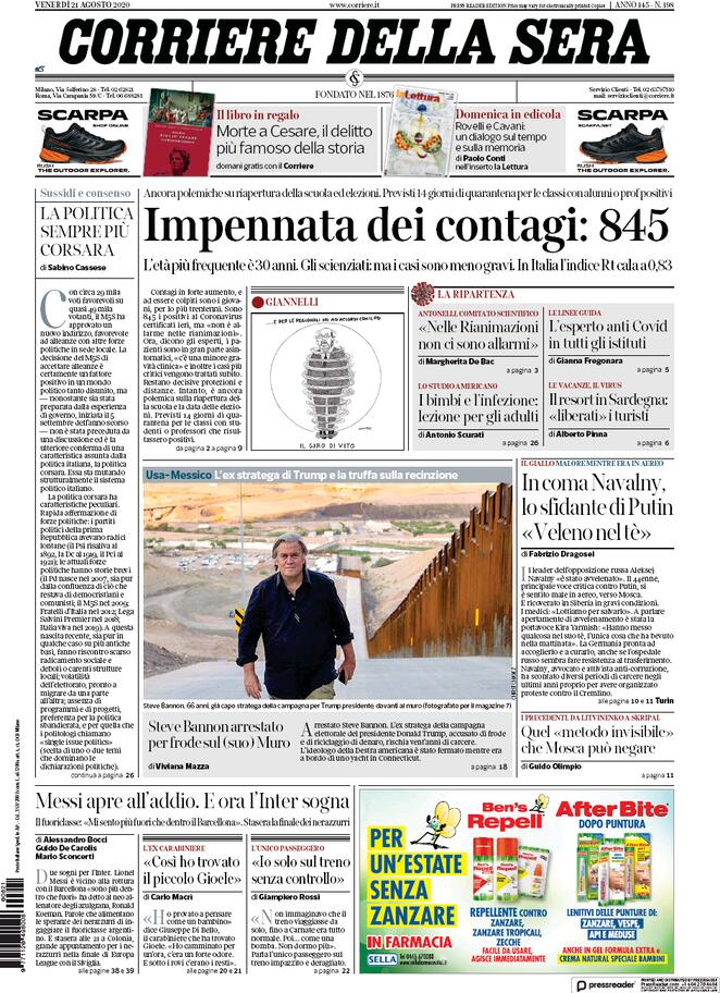 La Prima Pagina Del Corriere Della Sera